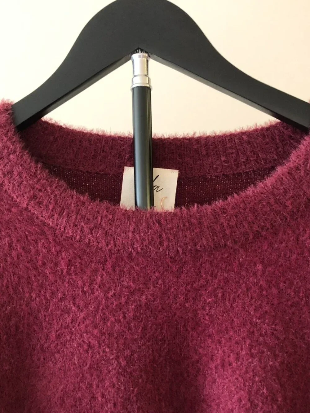 South Moon Under Isla Crew Neck Crop Sweater Fuzzy Pullover Burgundy Size M